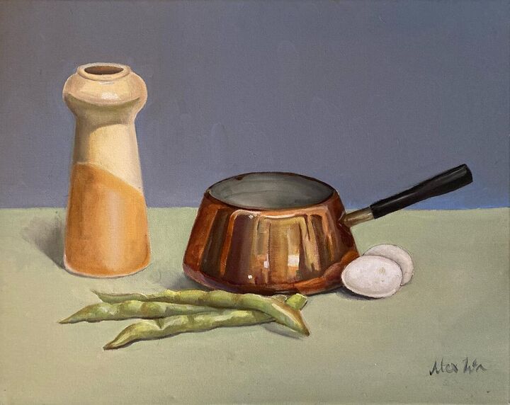Copper pot still life, Oil