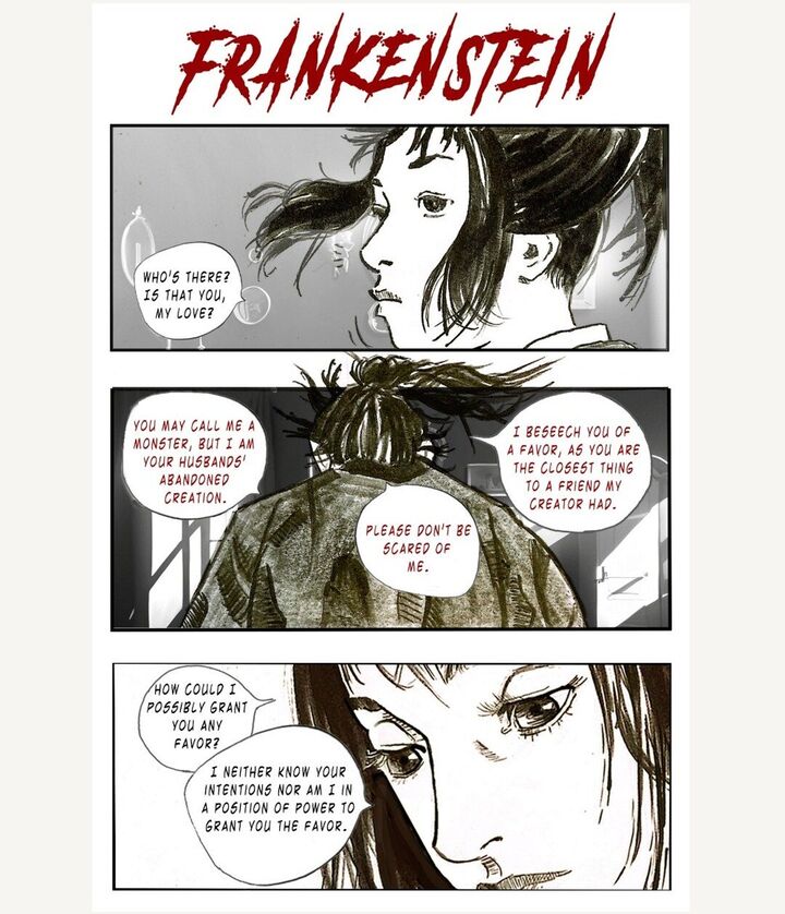 Frankenstein, page 1, Calligraphy brush and ink