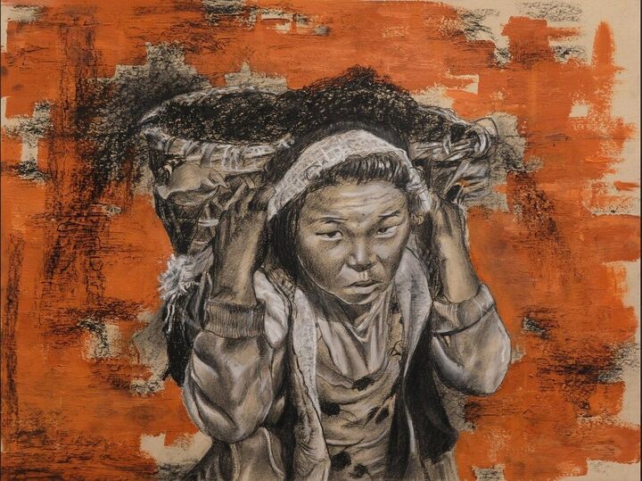 Looking Up, Charcoal and acrylic