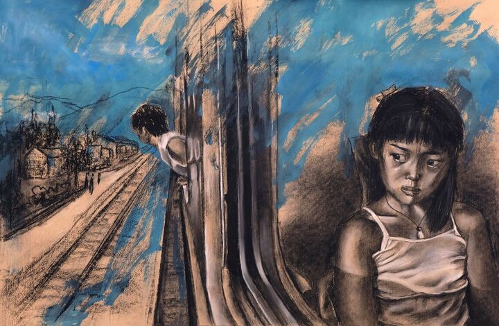 Train of Thought, Charcoal and acrylic