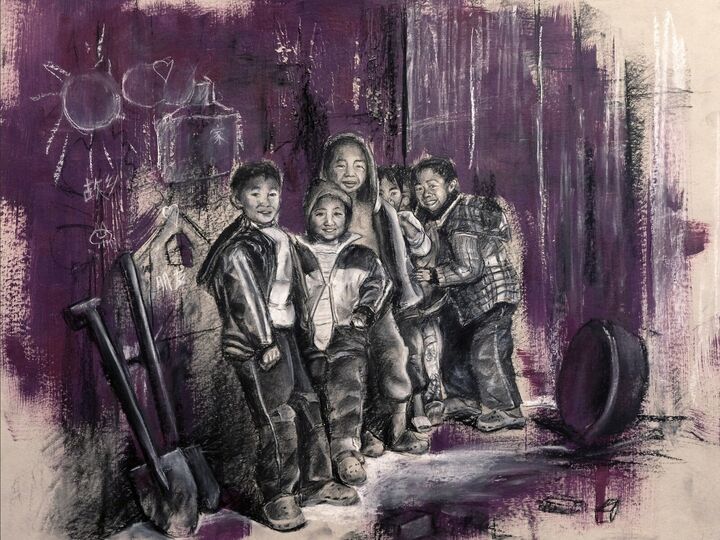 Class Photo, Charcoal and acrylic