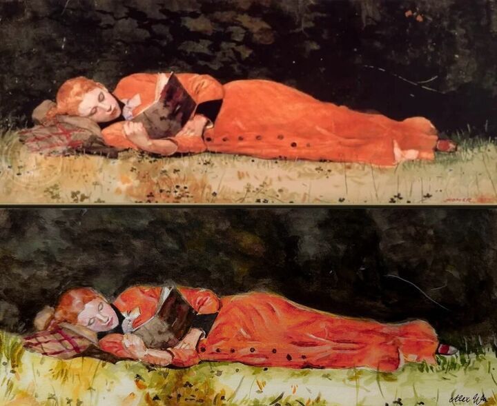 After Winslow Homer’s The New Novel, Watercolor