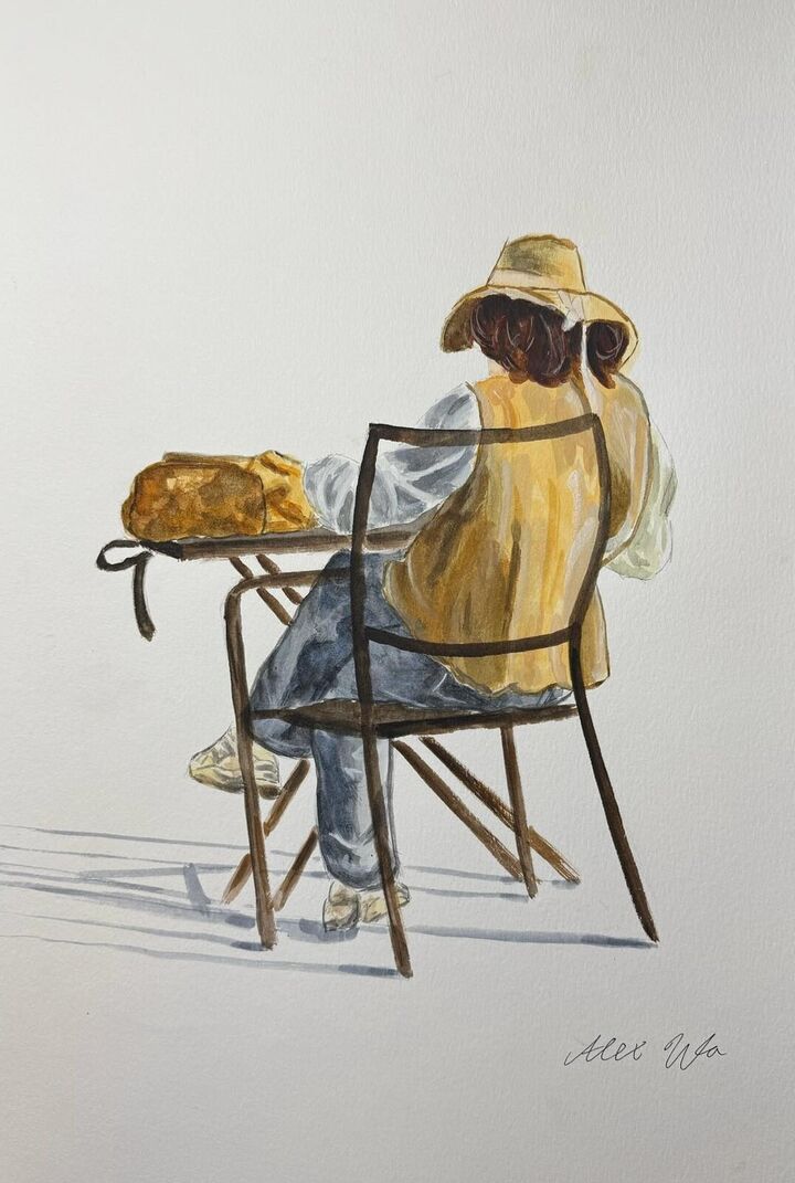 Lady at Beinecke Plaza, Watercolor