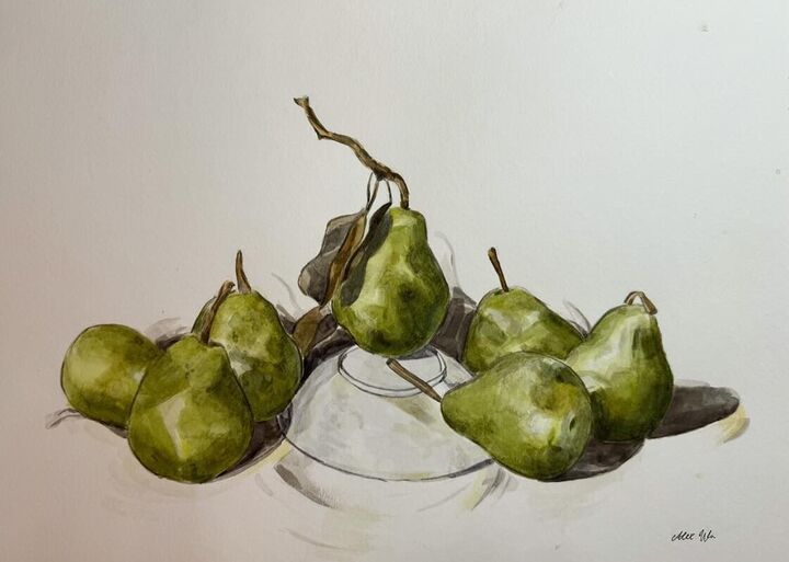 After Charles Demuth’s Green Pears, Watercolor